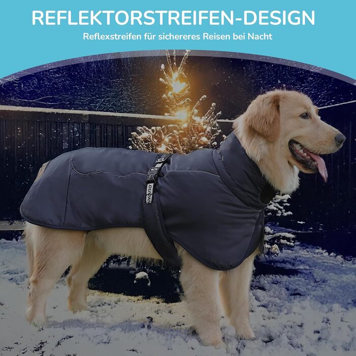 Зимовий теплий одяг для собак ALLSOPETS: куртка з відбиваючими елементами, великий розмір (3XL), Marineblau