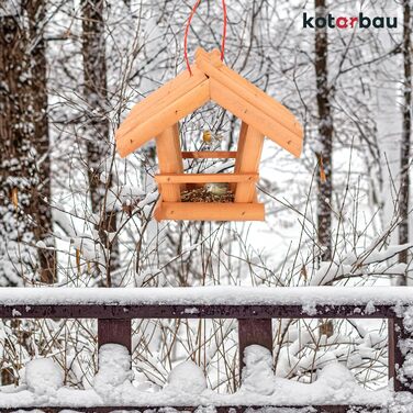 KOTARBAU® Дерев'яна годівниця для птахів мала, натуральне дерево махагон, підвісна, 0,5 кг корму у подарунок