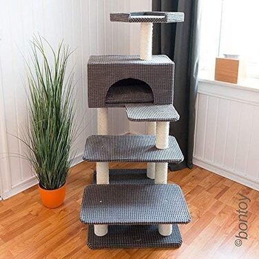 Кігтеточка для котів Phill сіра I 130 см I для літніх котів I стабільна кігтеточка з гніздом та лежанкою