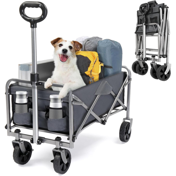 Візок Bonnlo для перевезення вантажів, 100 кг, 600D Oxford, сталевий каркас, 74,5×45,5×84 см (сірий)