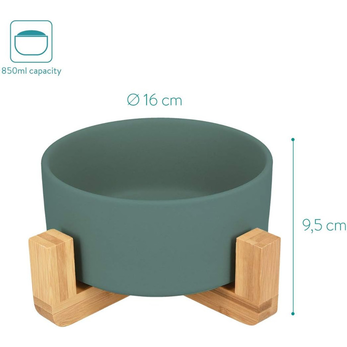 Набір мисок для котів та собак Navaris 2 шт. з підставкою - годівниця для тварин, керамічні миски, зелений колір