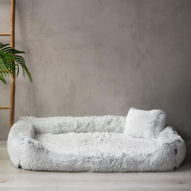 Ортопедичне ліжко для собак Tierlando® Pedro Shaggy з м'яким, пухнастим покриттям з довгого ворсу, знімним Ortho-Plus матрацом, розмір: 160x110 см, колір: світло-сірий