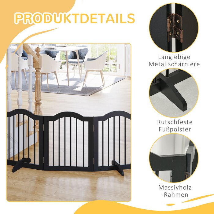 PawHut Dog Gate Плоский, Бар'єр для собак, Захисна сітка, стійка, складна, 154.5x29.5x61см, дерево, чорна