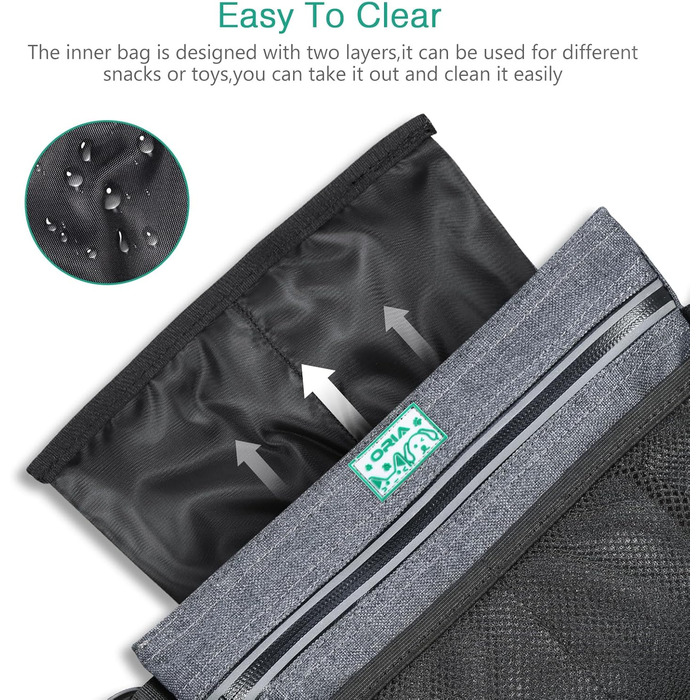 Сумка для корму для собак ORIA, переносна сумка для тренувань, з магнітним закриттям, регульований ремінь та диспенсер для відходів, преміум-якість - сіра