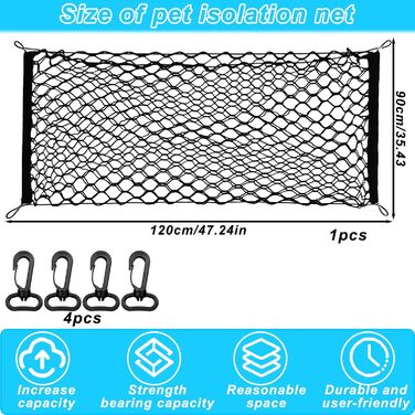 Сітка-перегородка для автомобіля: захист для собак, 120x90 см, Polypropylene, 4 гачки