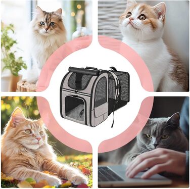 Рюкзак для котів | Переноска для собак, рюкзак-переноска для домашніх тварин, розширюваний, дихаючий, складаний, для подорожей, піших прогулянок, транспортування, сірий з зеленими вставками