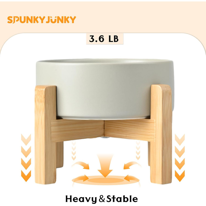 Керамічна миска для собак SPUNKYJUNKY з підставкою, підвищена, нековзна, для води та корму, для великих порід, сіра, 2 шт.