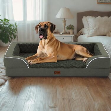 Ортопедичне ліжко для собак XXL, вологостійке, з Memory Foam, велике, 134 x 107 см, антиковзаюча підставка, зручне ліжко-диван для великих собак, темно-зелене