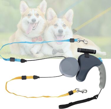 Подвійна собача повідка, висувна повідка з LED-підсвічуванням для двох собак, з фіксатором, регульована, 9,8 футів, 360° без перекручування (сіра)