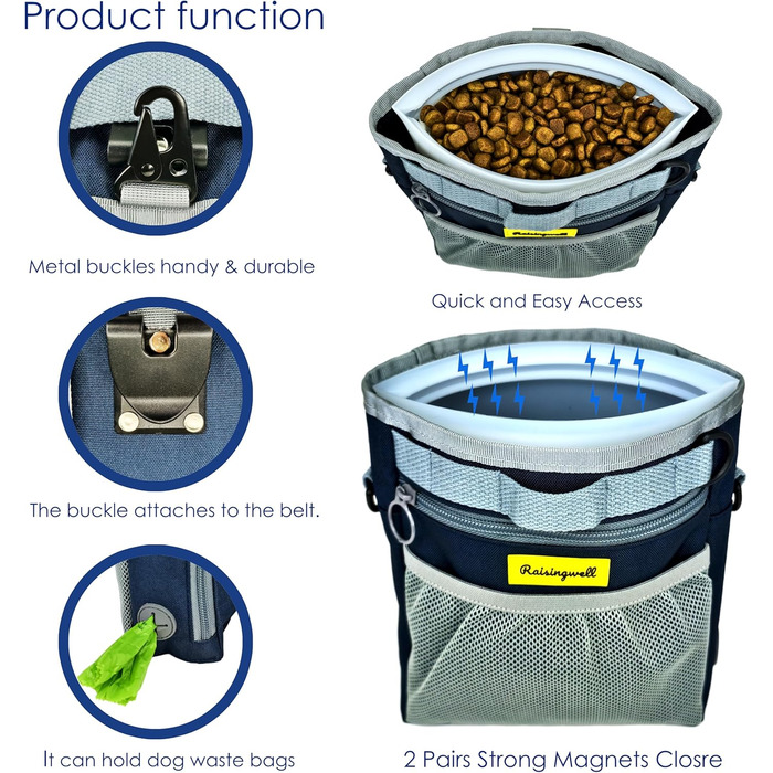 Сумка для ласощів для собак, універсальна сумка для прогулянок з силіконовим кишеньком, мішок для корму для дресирування собак та дозатор ласощів, ідеальна для активного відпочинку на природі (Чорний 4 чашки) (5. Синій 4 чашки)