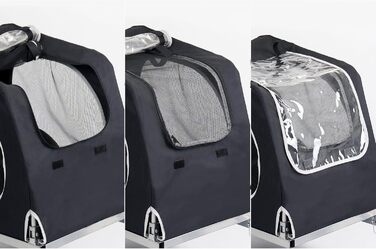 Фаркоп-причіп для собак Soges до 40 кг, складаний, з оксфордської тканини 600D, з вентильованою сіткою, 2 входи, з внутрішнім поводком, з світловідбивачами, чорний