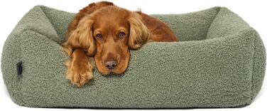 PAW WOW Sven: Ортопедичне ліжко для собак | З м'якої тканини-тедді | Для маленьких, середніх та великих собак (Оливковий, 80x60 см)