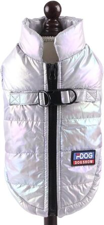 Водонепроникна зимова куртка для собак з шлейкою, тепла, з підкладкою, для домашніх тварин, розмір XXXL, колір Лазерне срібло