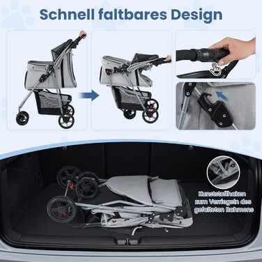 Візок для тварин Costway, розкладний, до 15 кг, для собак та котів, 3 колеса, з м'якою підкладкою, регульованим сонцезахистом, сіткою та кошиком