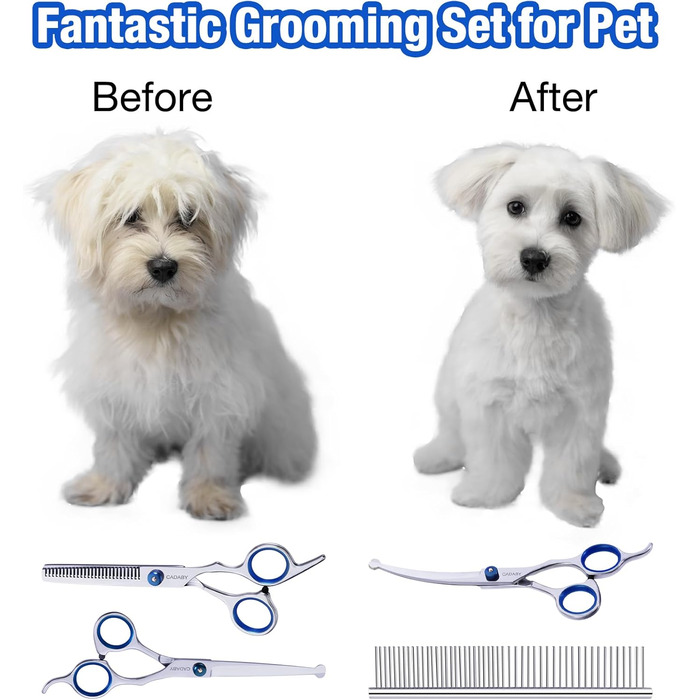 Набір професійних ножиць для грумінгу собак 5-в-1, з безпечними закругленими кінцями, 4CR нержавіюча сталь, для собак та котів, блакитний