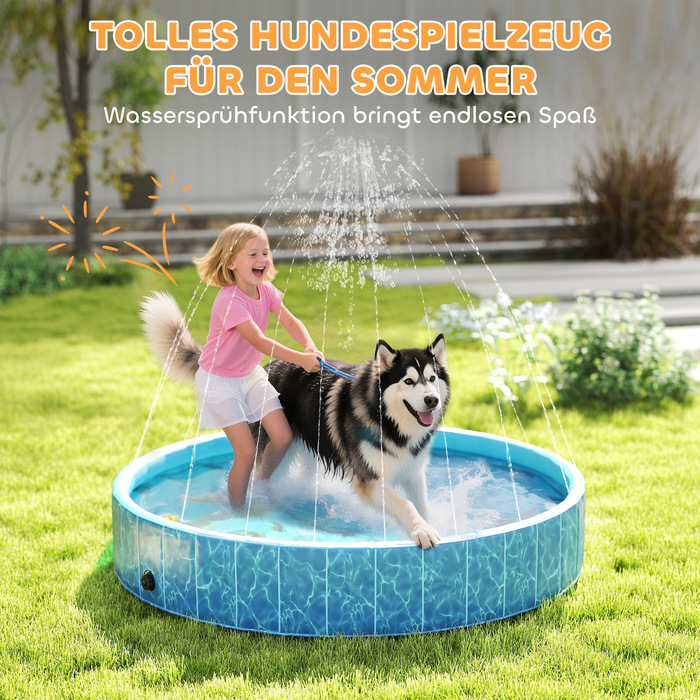 PawHut Dog Pool Складаний весловий басейн з фонтаном і подушкою для води Дизайн Ø160 x 30 см Нековзна ванна для собак Басейн для собак і кішок | Аосом