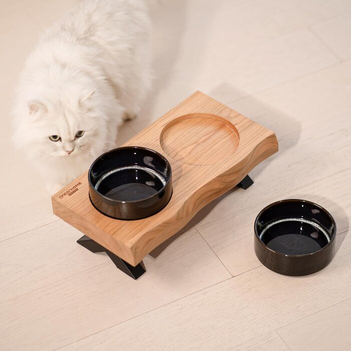 Підняті керамічні миски для котів і собак CHEERHOME PETS з дерев'яною підставкою з вишні, для котів і цуценят, міцна конструкція