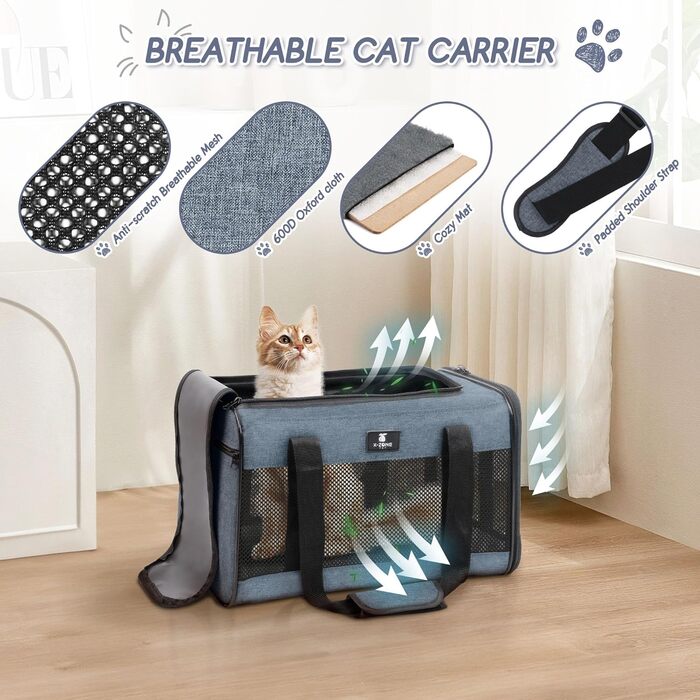 Переносний переноска для тварин X-ZONE: для собак та котів середнього та малого розміру, чорний та блакитний кольори