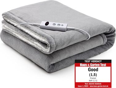 Електрична гріюча ковдра Promed з автовимкненням, 180x130 см, 10 температурних режимів, для шиї, плечей та спини (сіра/біла)