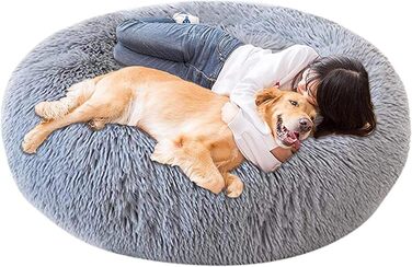 Ортопедичне ліжко для собак XL з піною з пам'яті: овальне, антистрес, плюшеве, для великих та середніх собак. Сіре, зручне, для відпочинку.