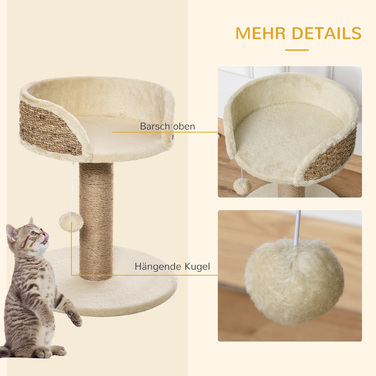 PawHut Cat Tree Маленьке 49 см Котяче дерево з лежачою поверхнею Ігровий м'яч Дерево для лазіння по маленькому коту Stable Cream White