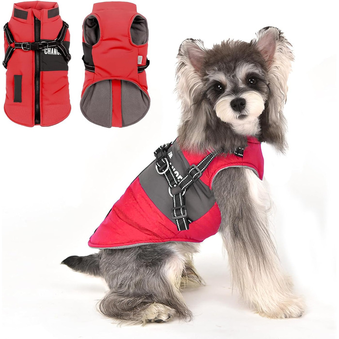 Зимовий одяг для собак, теплий нашийник, одяг для цуценят, куртка для собак, світловідбиваючий нашийник для маленьких та середніх собак, блакитний (M, червоний)