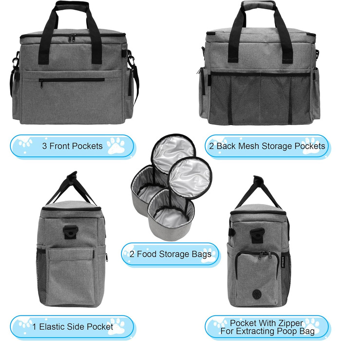 MYDAYS Сумка для собак, багаж для тварин, дорожня сумка на вихідні з мискою (сіра)