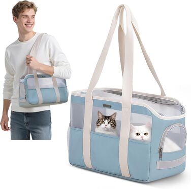 М'яка переноска для собак та котів ALLSOPETS, складана, дихаюча, з поводком, легка, для подорожей, до ветеринара, на вулицю (небесно-блакитний)