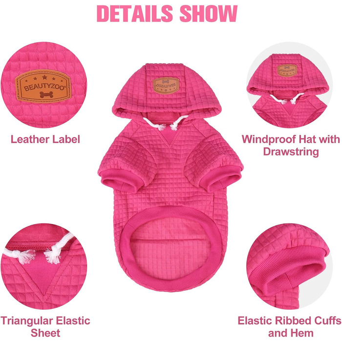 Пуловер з капюшоном для великих собак BEAUTYZOO з кишенями, одяг для собак, підходить для хлопчиків та дівчаток, вафельна тканина, бавовна з ламінуванням, теплий халат для тварин з отвором для шапки, розмір 2XL (довжина спини: 68.6 см, обхват грудей: 90.2