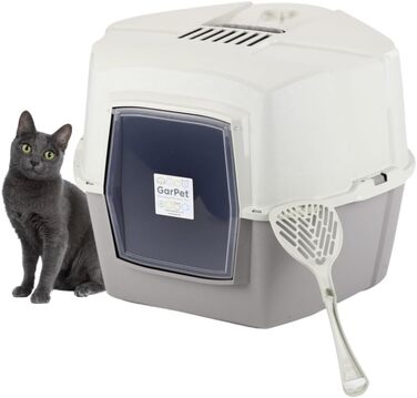Туалет для котів кутовий XXL з кришкою, великий, з фільтром та лопаткою