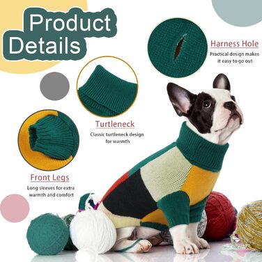 Вовняний пуловер для собак Hjumarayan, вінтажний стиль, для маленьких собак, зелений (XS)
