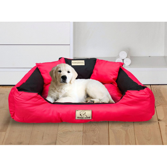Ліжко для собак та котів KingDog з двома подушками, кошик для собак, ліжко для домашніх тварин, миється, водонепроникний PVC (XL 115x95см, Червоний)