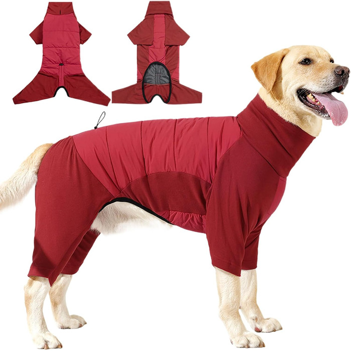 Флісовий теплий зимовий одяг для собак з капюшоном, водонепроникний, з простроченим спинком, регульований, з отвором для повідка (Red XL)