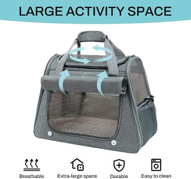 Транспортна сумка для котів та дрібних собак YooxArmor, 45 x 25 x 34 см, до 9 кг, сіра