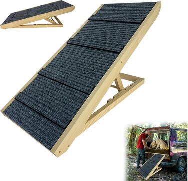 Рампа для собак YRHome, 100x40x60 см, дерев'яна, для великих собак та котів, до 100 кг, регульована висота, антиковзаюча, для ліжка, дивана, авто