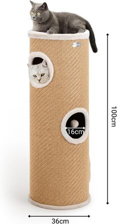 Котячий кігтетоп Lionto з сизалю з іграшковим м'ячиком та плюшевим обідком, 50 см, стабільний, для кошенят та дорослих котів, догляд за кігтями, розваги, багато місць для ховання, Ø 36 см, висота 50 см