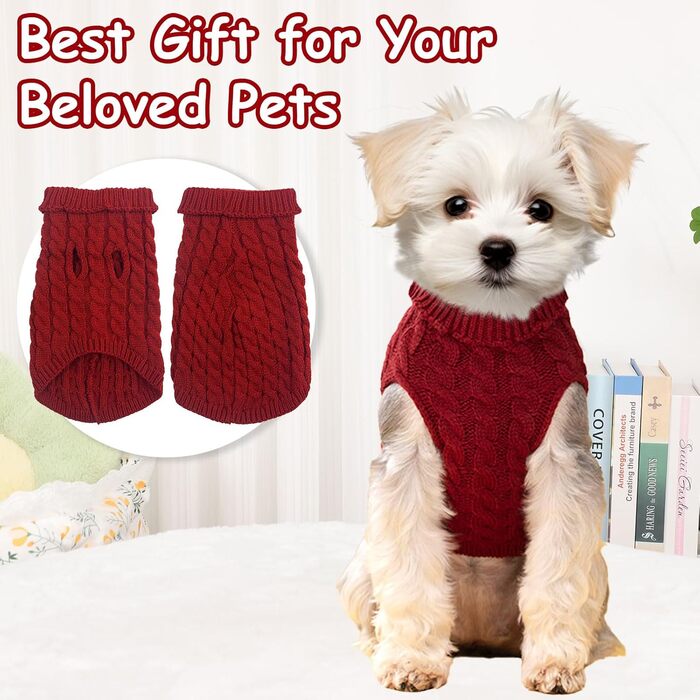Пуловери для маленьких собак, чихуахуа, йоркширський тер'єр, такса, дівчатка, хлопчики, осінь, зима, цуценята, 2 шт. блакитний/червоний, розмір S