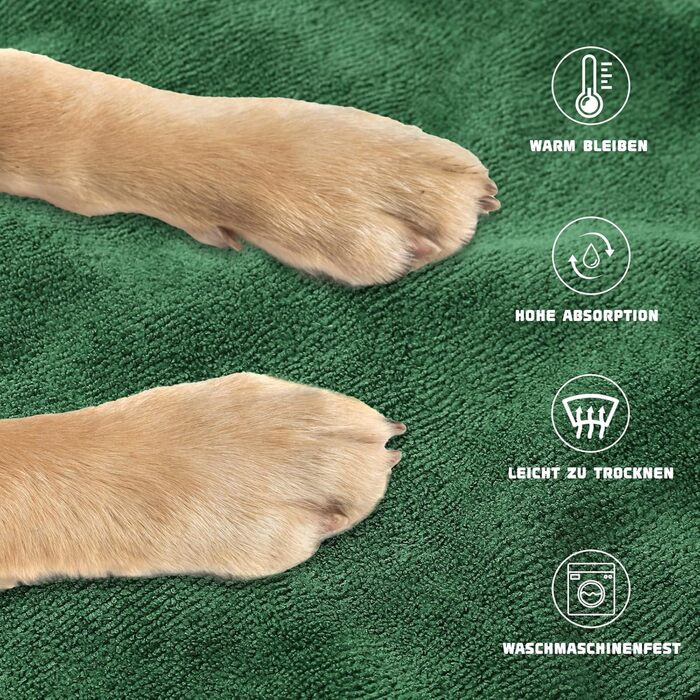 Рушник для собак з мікрофібри, швидковисихаючий, з клямками та регульованою стрічкою, для великих, середніх та маленьких собак (M, Зелений)