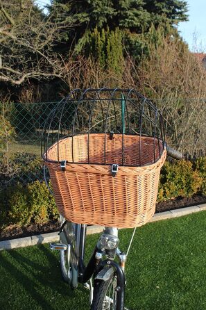 Корзина для велосипеда Marcus Hundefahrradkorb для руля з лози з металевою сіткою XL або XXL, корзина для собак, корзина на кермо, корзина для тварин, натуральна (без подушки)