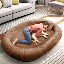 Велике собаче ліжко Furryfection для людей, 180x114x35,6 см, коричневе, з ковдрою та подушкою