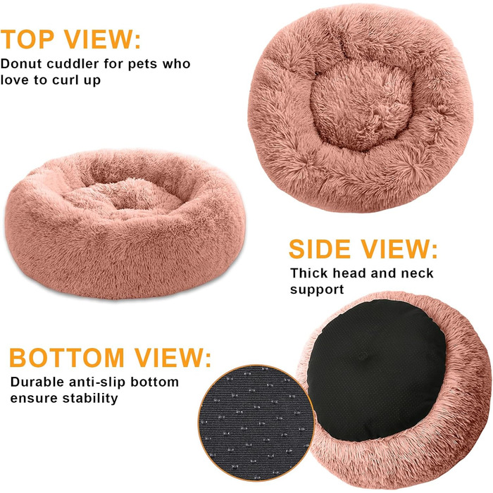 М'яке ліжко для собак та котів у вигляді пончика, кругленьке, 58 см, рожеве