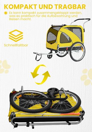 SEPNINE® Причіп для собак XL 2-в-1, велосипедний та візок для собак до 40 кг, складний з гальмами та зчіпним пристроєм, для середніх та великих собак - Синій (Жовтий - до 40 кг)