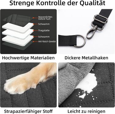 Задній сидіння для собак, жорсткий піддон (132x63,5 см), вантажопідйомність 40 кг, неслизька тканина Oxford для SUV/Kombi/Pick-up (Чорний)