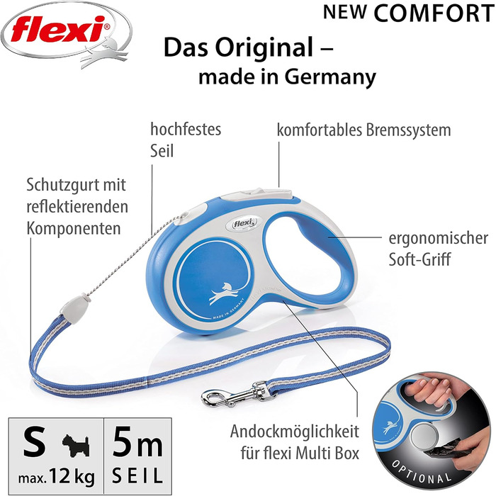 Автоматичний повідець Kerbl Flexi New Comfort для собак і котів, синій, розмір S, 5 м, до 12 кг