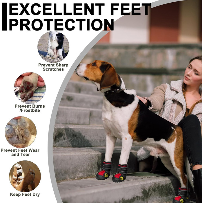 Зимові чоботи для собак великих порід Expawlorer: захист лап від холоду, ковзання та гарячого асфальту. Комплект 4 шт. (Розміри 5 та 7)