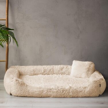 Ортопедичне ліжко для собак Tierlando® Pedro Shaggy – м'яке, пухнасте знімний ортопедичний матрац, знімний чохол, розмір 160x110 см, колір: бежевий
