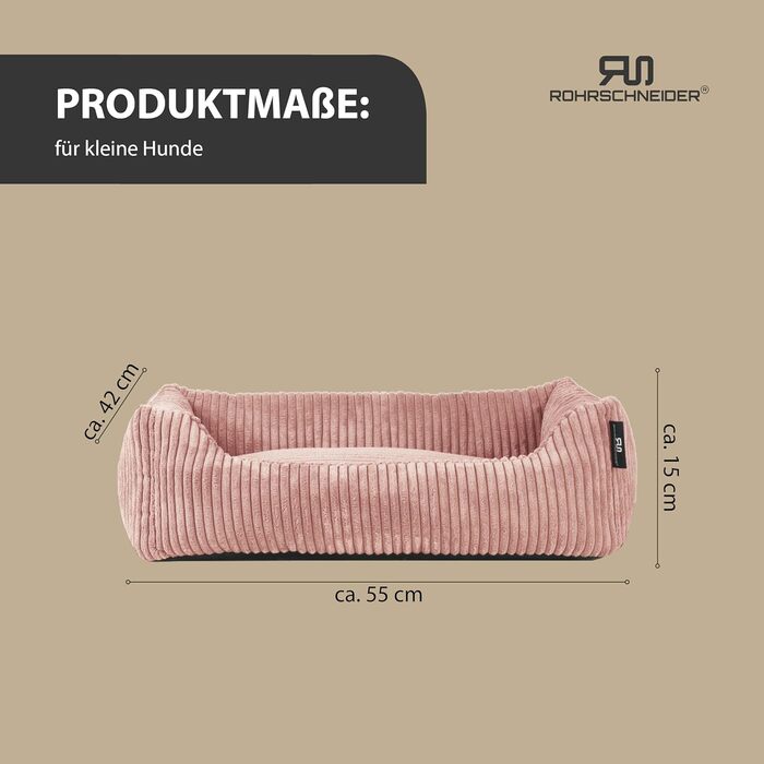 Ляжка для собак | для маленьких собак | з подушкою Cord | знімний чохол | з мискою для корму (55 x 42 см, пудрово-рожевий)