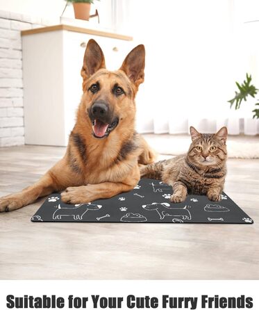 Нековзна килимок під миску для собак та котів: чорний, 40x60 см. Швидковисихаючий, легко миється. Килимок для годівлі тварин