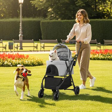 Візок для собак та котів MAMIZO, складний, до 20 кг, сірий