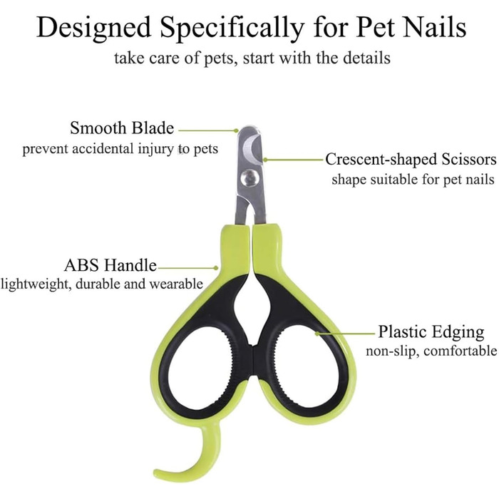 Тример для нігтів домашніх тварин: для котів, кроликів, цуценят та інших дрібних тварин, безпечний та гострий, зелений